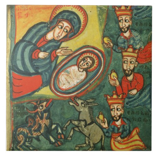 ADORATION OF MAGI NATIVITY CHRISTMAS PARCHMENT TILE