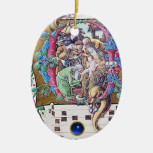 ADORATION OF MAGI,NATIVITY MONOGRAM WITH DOLPHIN C CERAMIC ORNAMENT