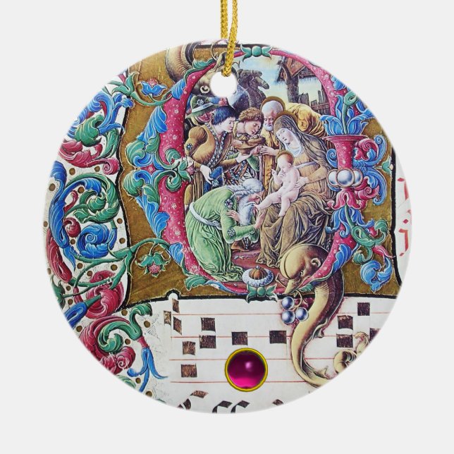 ADORATION OF MAGI,NATIVITY MONOGRAM WITH DOLPHIN CERAMIC ORNAMENT (Front)