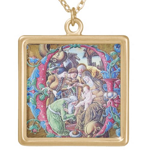 ADORATION OF MAGI  NATIVITY MONOGRAM WITH DOLPHIN GOLD PLATED NECKLACE