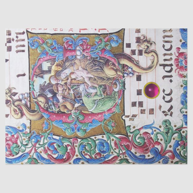 ADORATION OF MAGI , NATIVITY MONOGRAM WITH DOLPHIN TISSUE PAPER (Front)