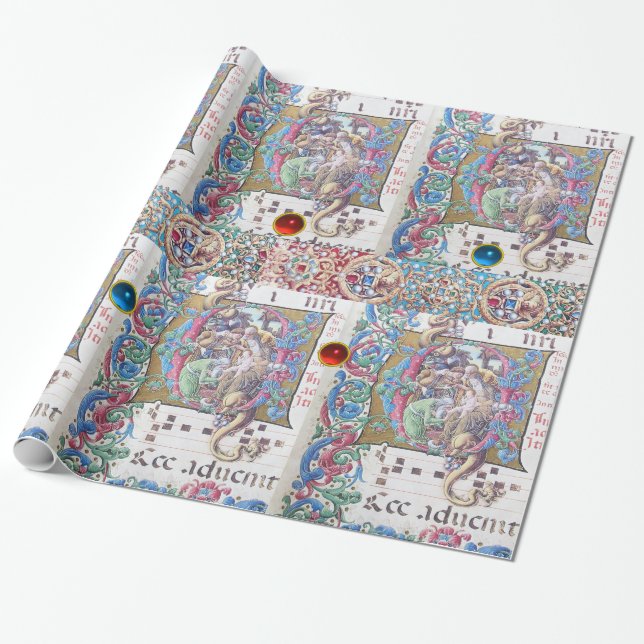ADORATION OF MAGI , NATIVITY MONOGRAM WITH DOLPHIN WRAPPING PAPER (Unrolled)