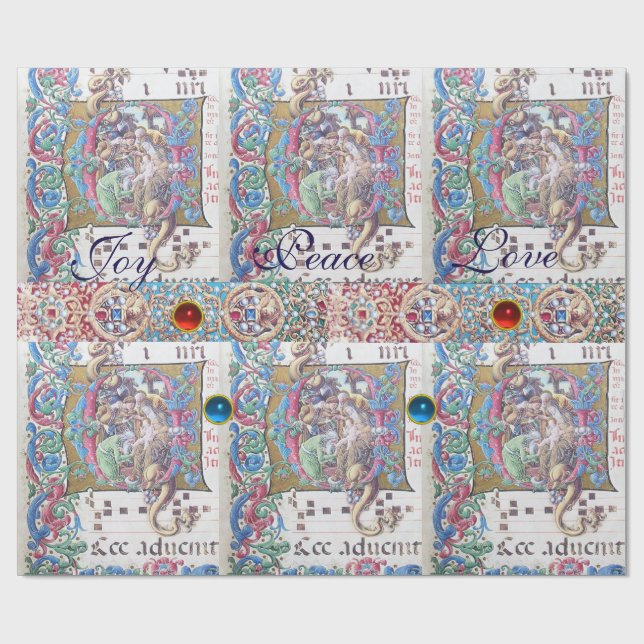 ADORATION OF MAGI , NATIVITY MONOGRAM WITH DOLPHIN WRAPPING PAPER (Flat)