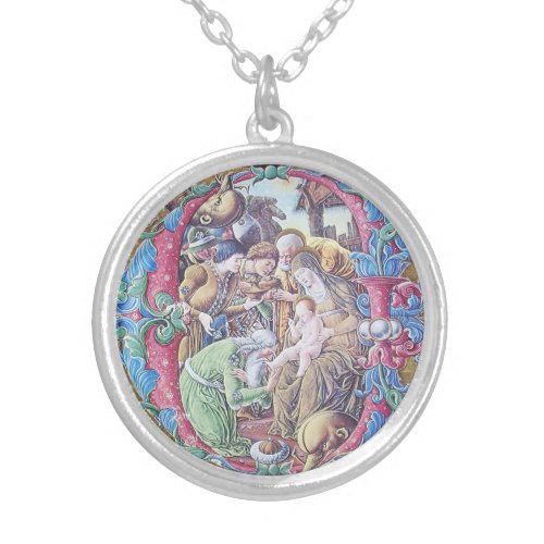 ADORATION OF MAGI NATIVITY MONOGRAM WITH PEARLS SILVER PLATED NECKLACE