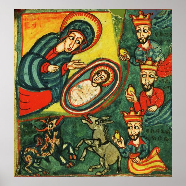 ADORATION OF MAGI ,PRIMITIVE NATIVITY Christmas Poster (Front)