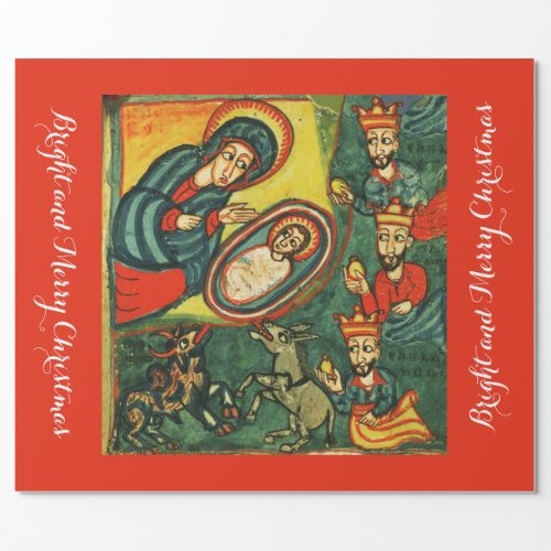 ADORATION OF MAGI PRIMITIVE NATIVITY Christmas Wrapping Paper