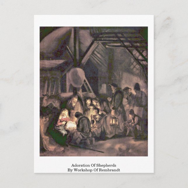 Adoration Of Shepherds By Workshop Of Rembrandt Postcard (Front)