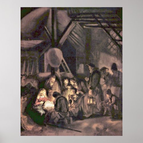 Adoration of Shepherds by Workshop of Rembrandt Poster