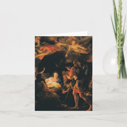 Adoration of shepherds w angels holiday card