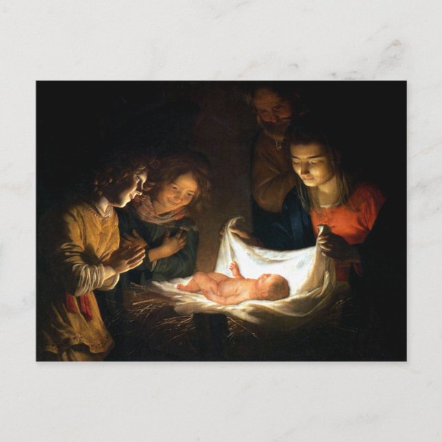 Adoration of the Child Jesus - Honthorst Postcard (Front)
