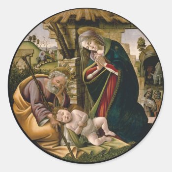 Adoration Of The Christ Child Classic Round Sticker by dmorganajonz at Zazzle