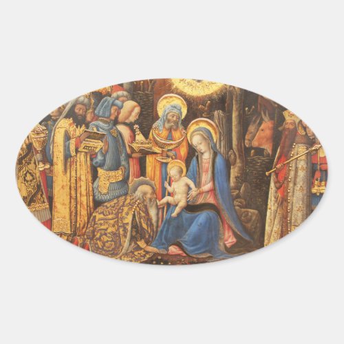 Adoration of the Kings  Adorazione dei Magi Oval Sticker