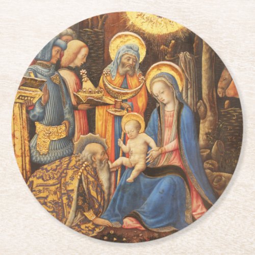 Adoration of the Kings  Adorazione dei Magi Round Paper Coaster