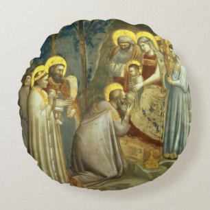 Adoration of the Magi, c.1305 Round Pillow