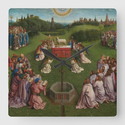 Adoration of the Mystic Lamb The Ghent Altarpiece Square Wall Clock