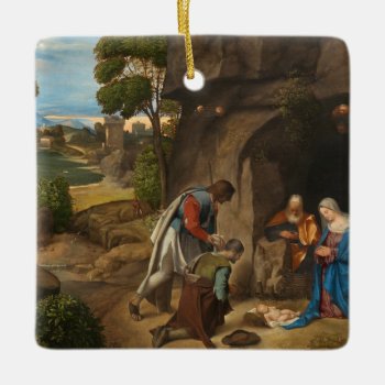 Adoration Of The Shepherds By Giorgione Christmas Ceramic Ornament by decodesigns at Zazzle