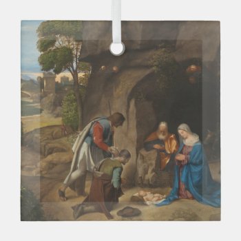 Adoration Of The Shepherds By Giorgione Christmas Glass Ornament by decodesigns at Zazzle