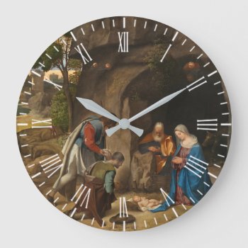 Adoration Of The Shepherds By Giorgione Christmas Large Clock by decodesigns at Zazzle