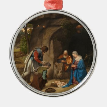 Adoration Of The Shepherds By Giorgione Christmas Metal Ornament by decodesigns at Zazzle