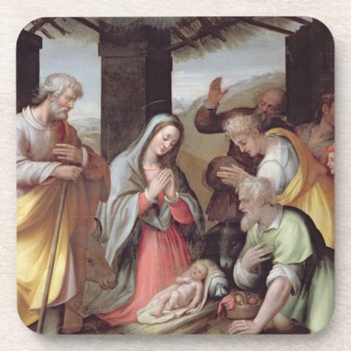 Adoration of the Shepherds c1500 tempera on pan Coaster