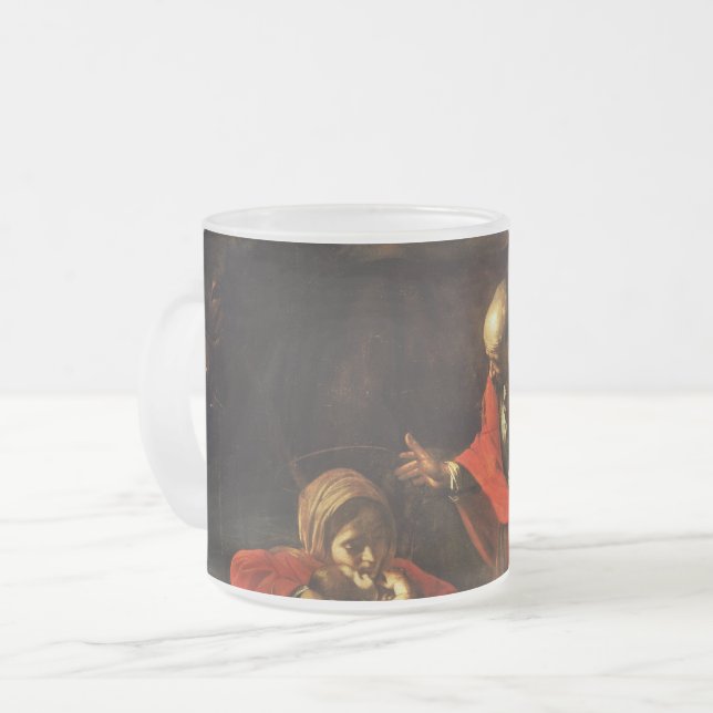 Adoration of the Shepherds (Caravaggio) Frosted Glass Coffee Mug (Front Left)