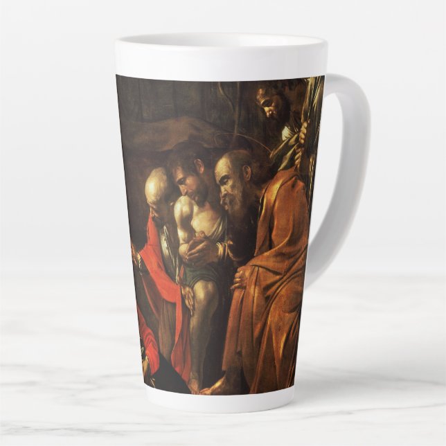 Adoration of the Shepherds (Caravaggio) Latte Mug (Right Angle)