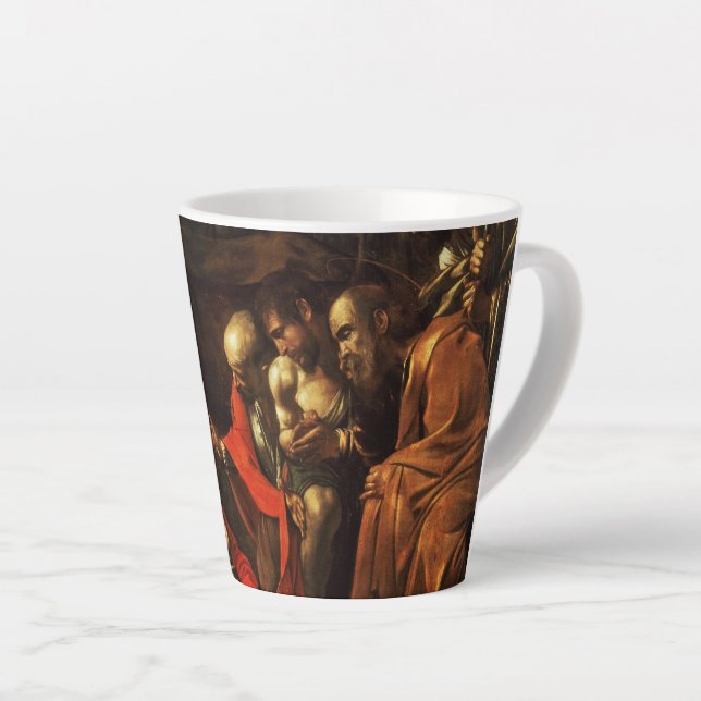 Adoration of the Shepherds (Caravaggio) Latte Mug (Right Angle)