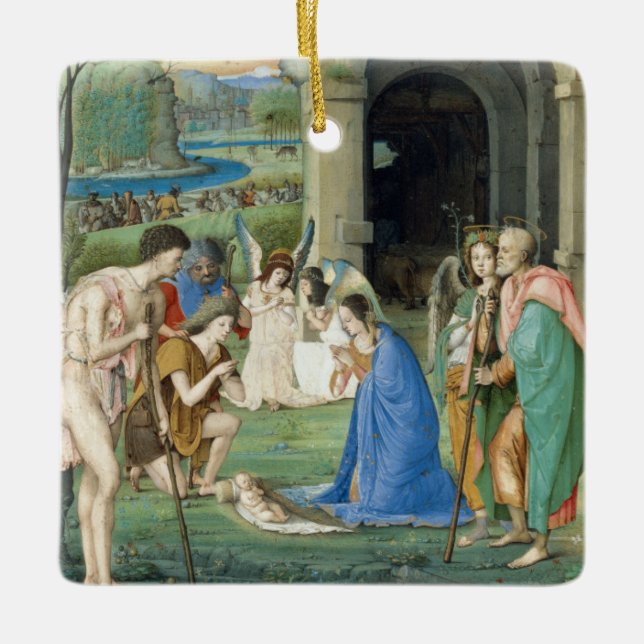 Adoration of the Shepherds, circa 1500 Ceramic Ornament (Front)
