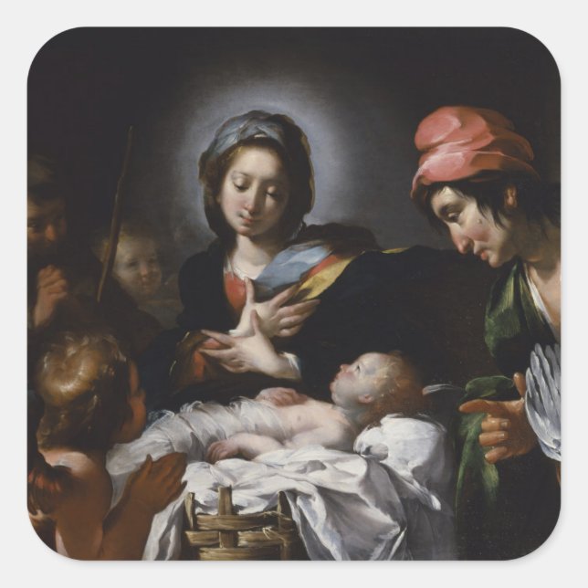 Adoration of the Shepherds, circa 1615 Square Sticker (Front)