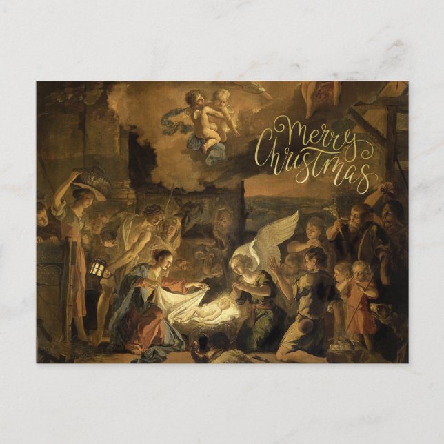 Adoration of the Shepherds Fine Art Christmas  Holiday Postcard (Front)