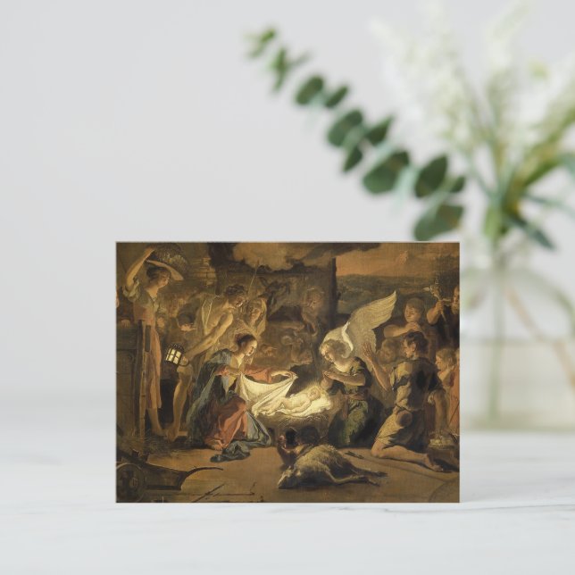 Adoration of the Shepherds Fine Art Christmas  Holiday Postcard (Standing Front)