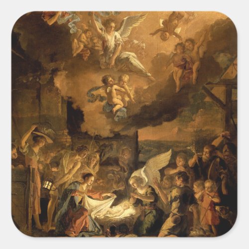 Adoration of the Shepherds Fine Art Christmas Square Sticker