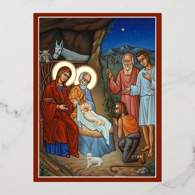 Adoration of the Shepherds Foil Holiday Postcard (Front)