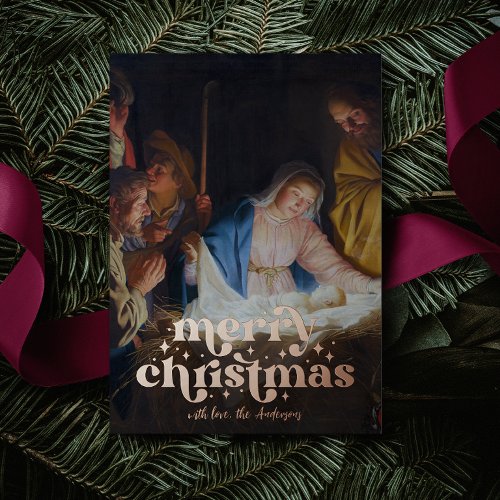 Adoration of the shepherds _ Honthorst _ Christmas Foil Holiday Card