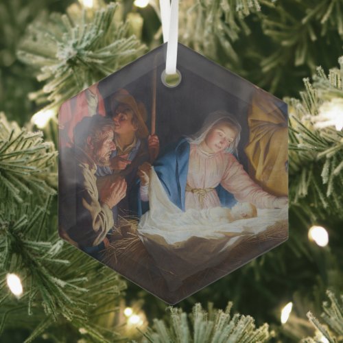 Adoration of the shepherds _ Honthorst _ Christmas Glass Ornament