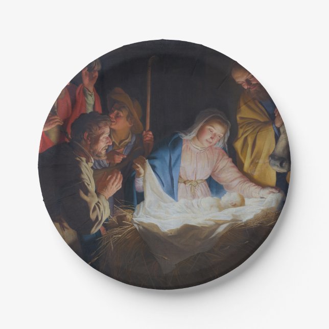 Adoration of the shepherds - Honthorst - Christmas Paper Plates (Front)