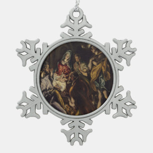 Adoration of the Shepherds Snowflake Pewter Christmas Ornament