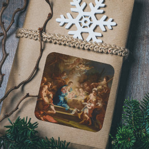 Adoration Shepherds Vintage Christmas Nativity Square Sticker