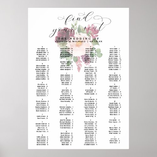 Adore Floral Alphabetical Wedding Seating Chart