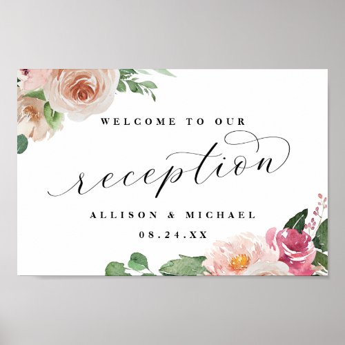 Adore Floral Calligraphy Reception Welcome Sign