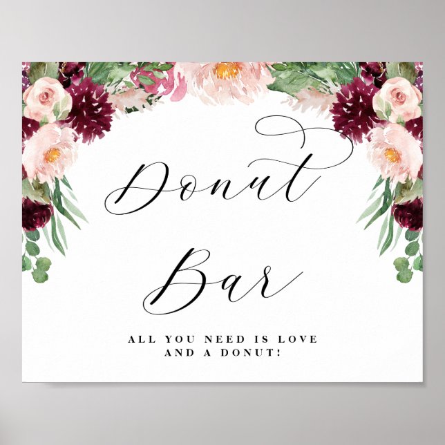 Adore Floral Donut Bar Calligraphy Wedding Sign (Front)