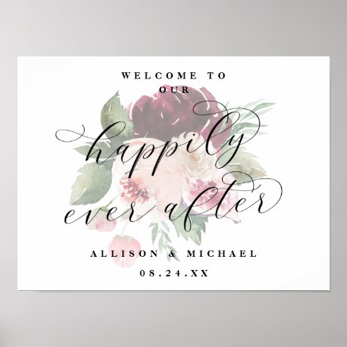 Adore Floral Happily Ever After Wedding Sign