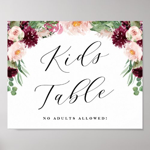 Adore Floral Kids Table Calligraphy Wedding Sign