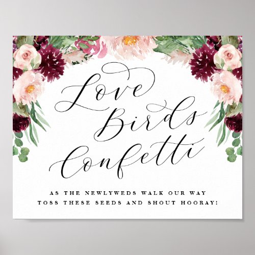 Adore Floral Love Bird Seed Confetti Wedding Sign