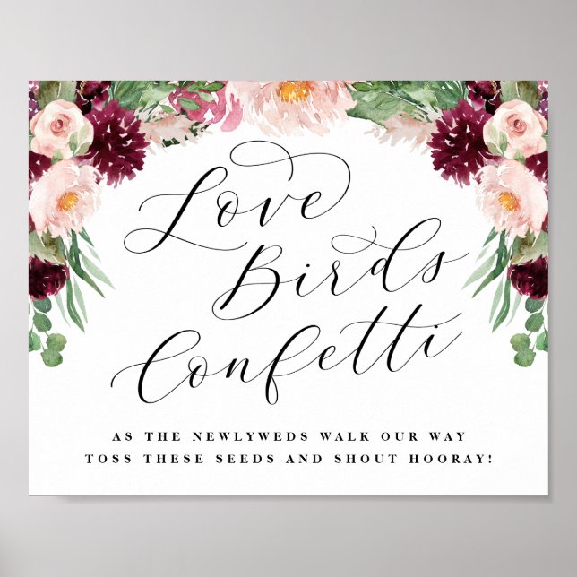 Adore Floral Love Bird Seed Confetti Wedding Sign (Front)