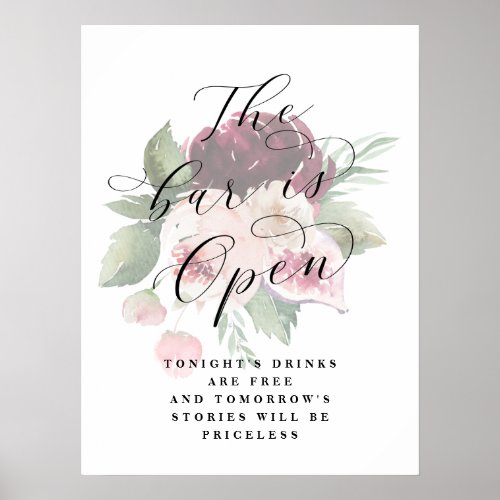 Adore Floral Open Bar Wedding Reception Sign