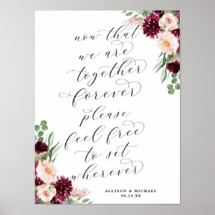 Adore Floral Script Reception Guest Seating Sign