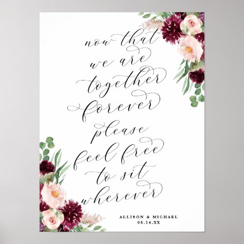 Adore  Floral Script Reception Guest Seating Sign