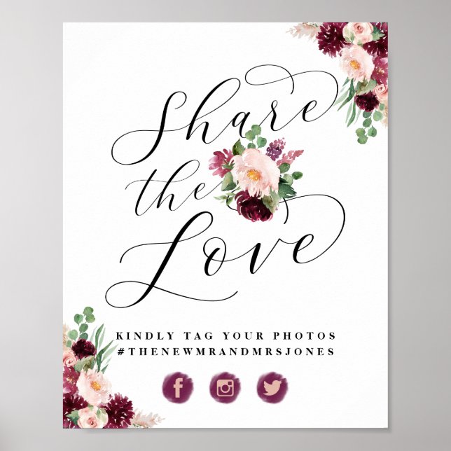 Adore Floral Share the Love Photo Hashtag Sign (Front)