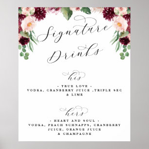 Adore Floral Signature Drink Wedding Bar Menu Sign